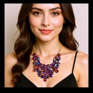 Traci Lynn Multicolored rhinestone massive necklace and earrings purples  NIB